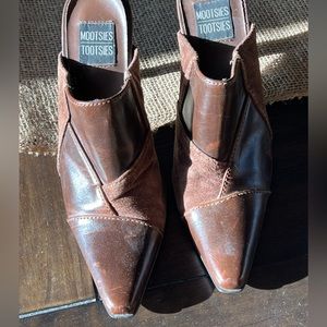 Mootsies Tootsies slide in heels, brown leather and suede, worn a couple times